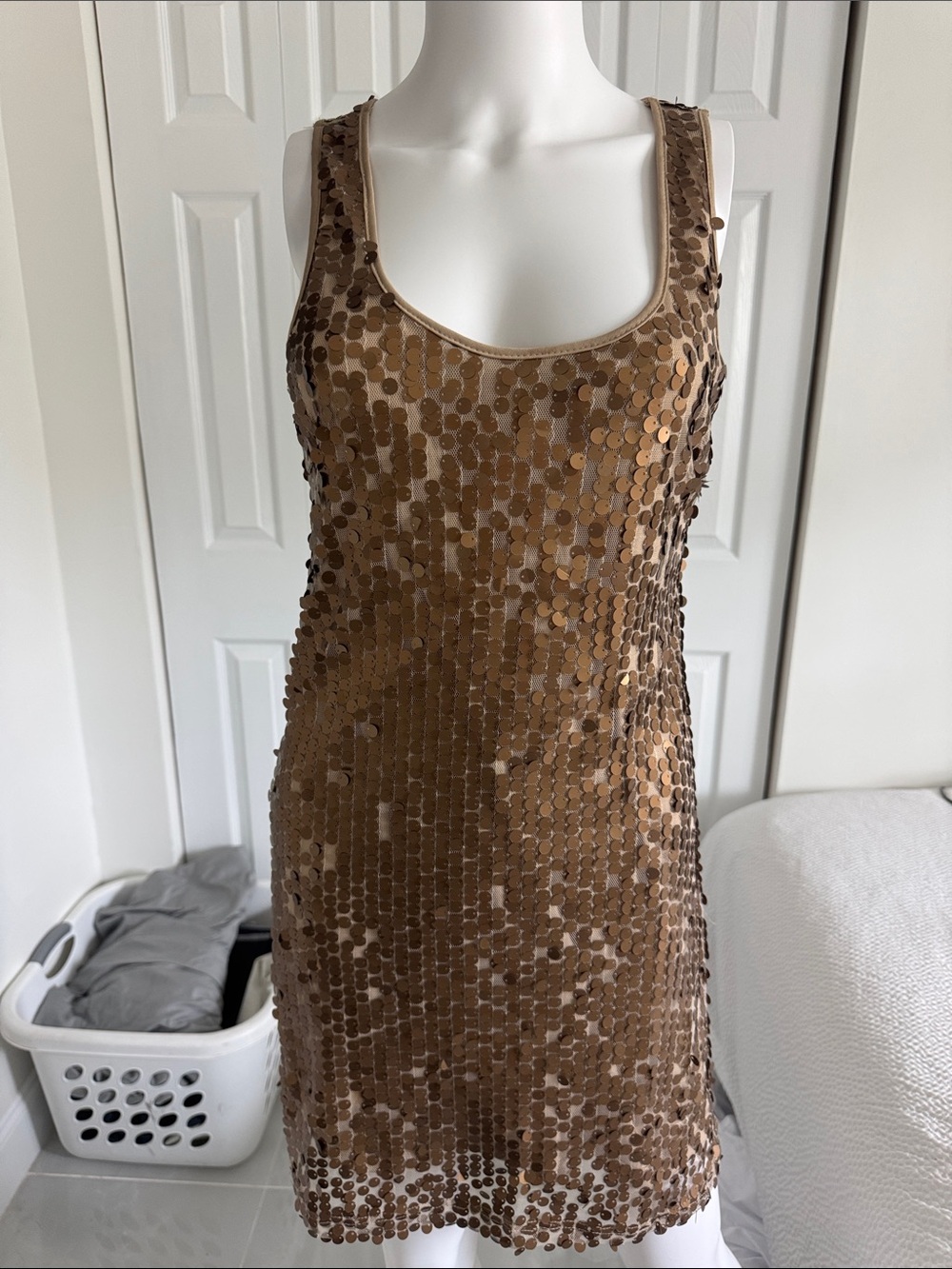 Passport large Sequin Tank Dress in Shimmery Bronze